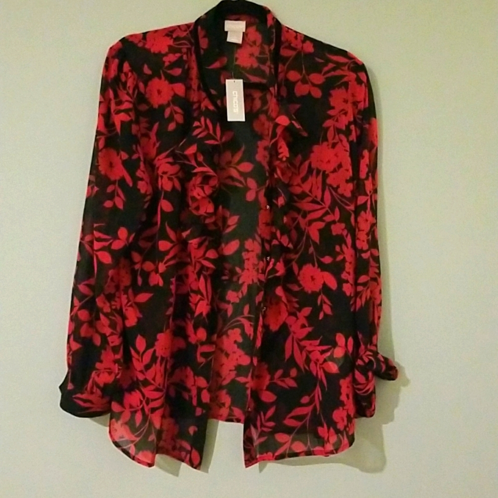 Chico's womens long sleeve light weight/ see through blouse size 12